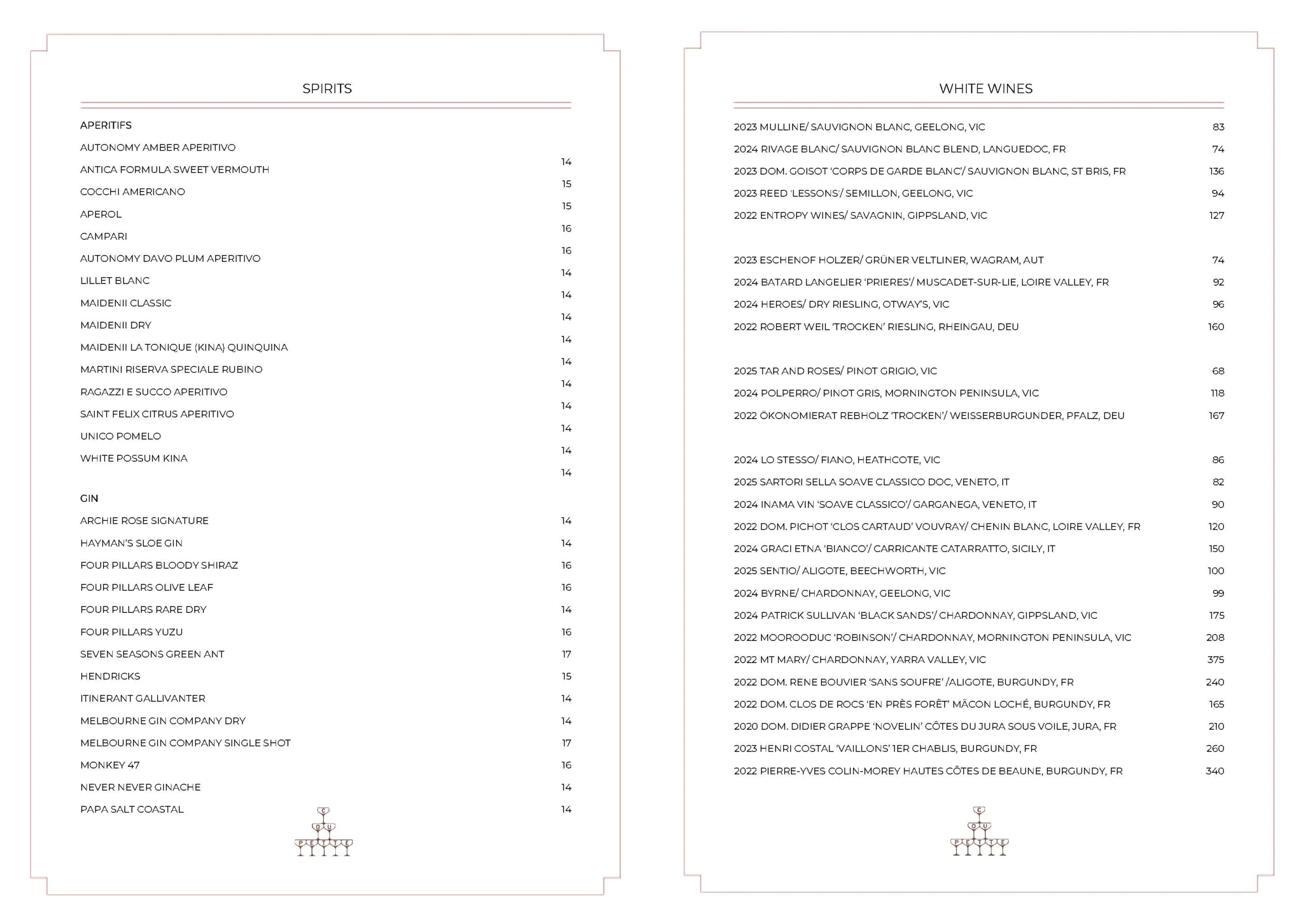 Drinks Menu